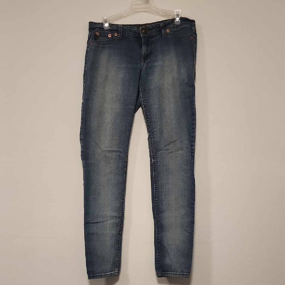 Blue Skinny Jeans with Moto-Style Design